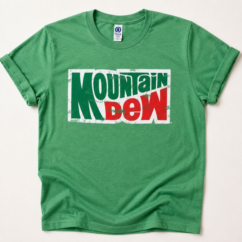 Mountain Dew Logo Graphic Tee Green Small Optima Retro Soda Y2K T-Shirt
